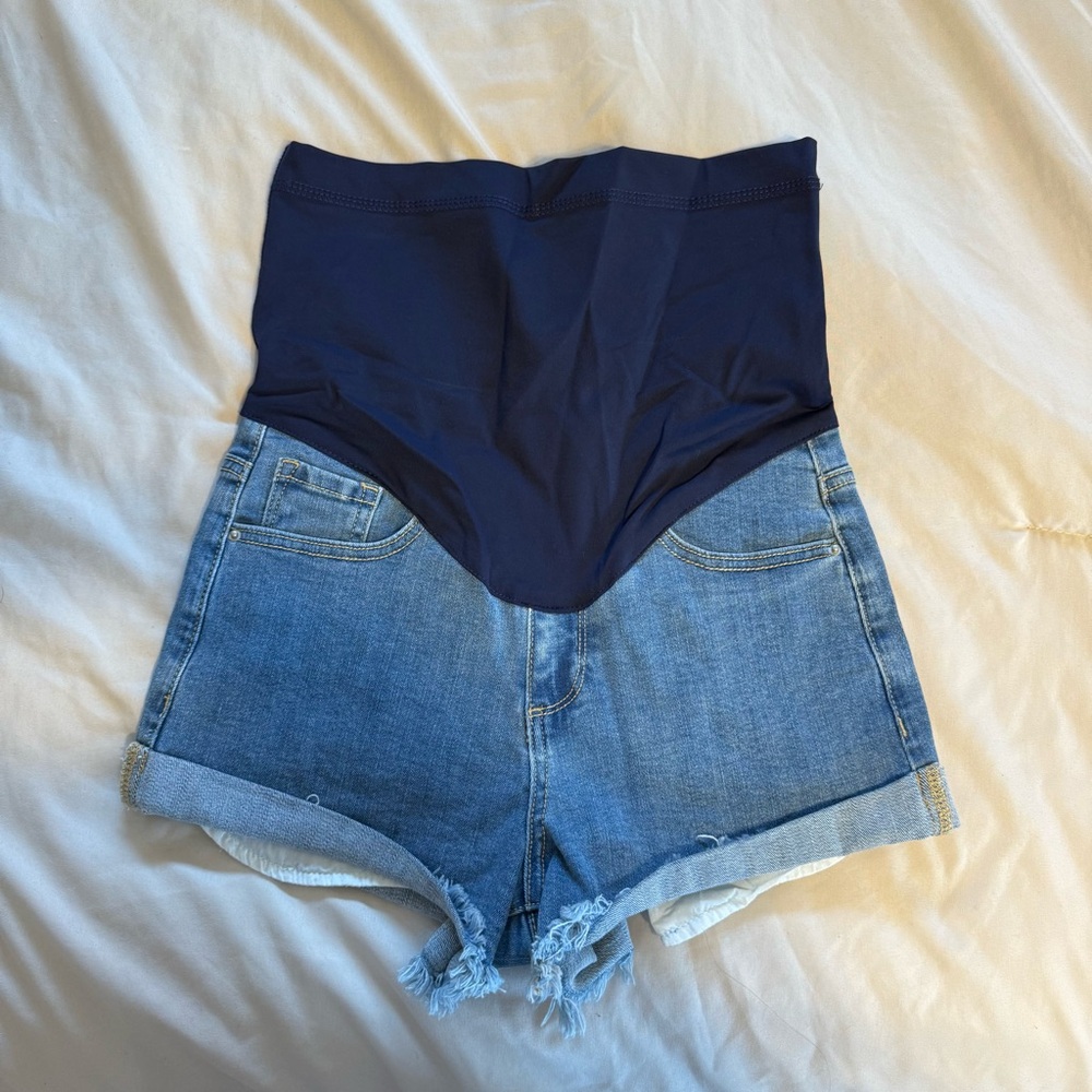Pinkblush Navy & Light Blue Maternity Jean Shorts